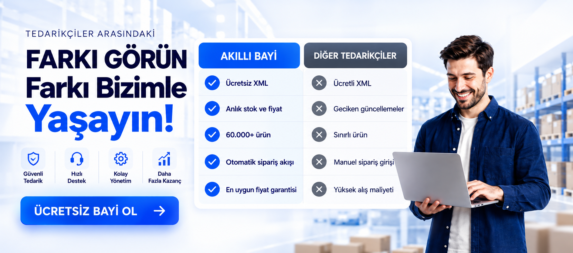 Diğer tedarikçiler ile Akıllı Bayi arasındaki tedarikçi farkı